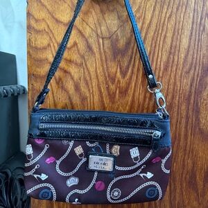 Vintage Nicole Lee Black and Brown Wristlet with Chain Print